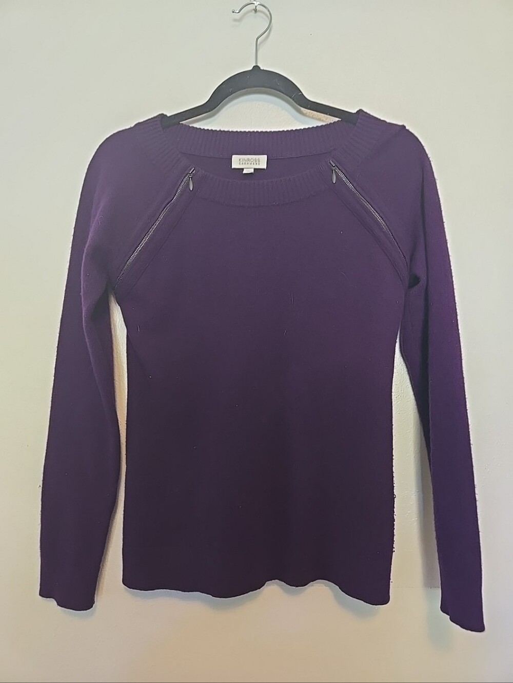 KINROSS Purple Cashmere Sweater Zip Shoulders S